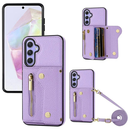 DF-09 Wallet Case for Samsung Galaxy A35 5G Scratch Resistant Crossbody Card Holder Cover