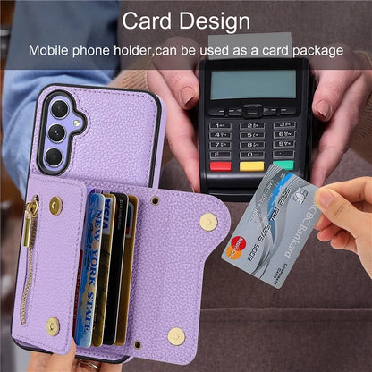 DF-09 Wallet Case for Samsung Galaxy A35 5G Scratch Resistant Crossbody Card Holder Cover