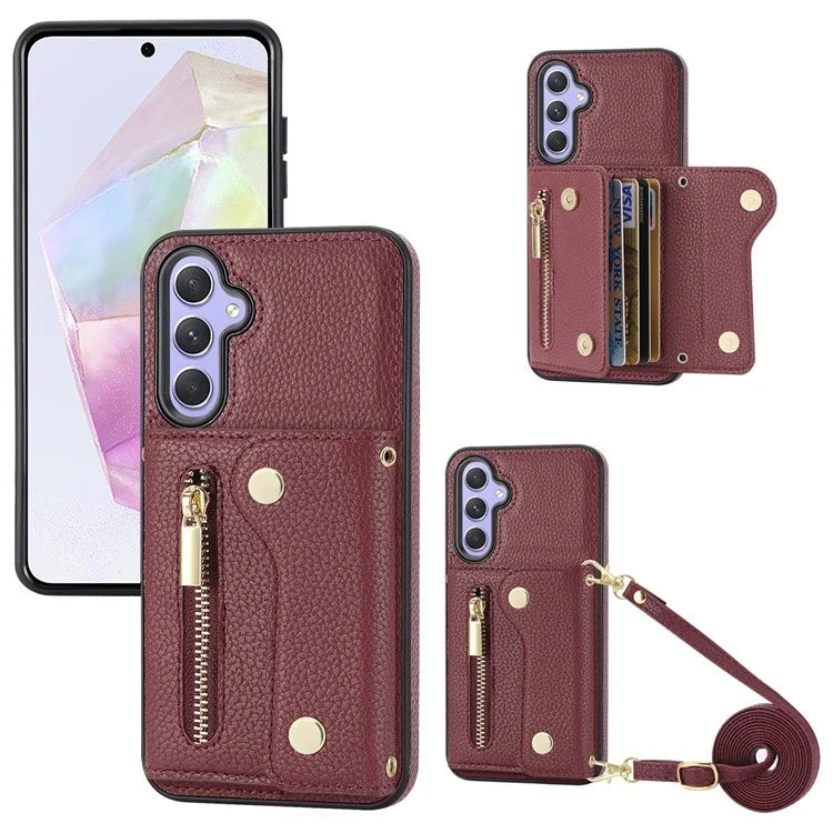 DF-09 Wallet Case for Samsung Galaxy A35 5G Scratch Resistant Crossbody Card Holder Cover