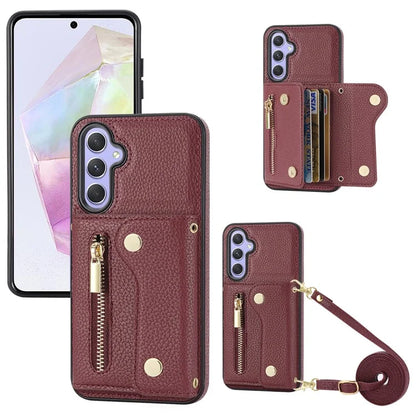 DF-09 Wallet Case for Samsung Galaxy A35 5G Scratch Resistant Crossbody Card Holder Cover