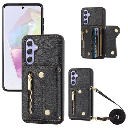 DF-09 Wallet Case for Samsung Galaxy A35 5G Scratch Resistant Crossbody Card Holder Cover