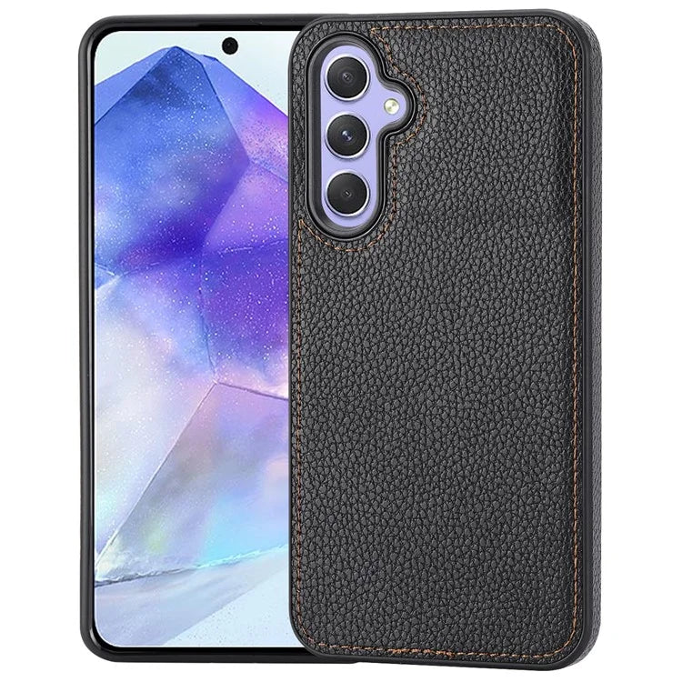 For Samsung Galaxy A55 5G Lychee Texture Phone Case Shockproof Leather+TPU Cover