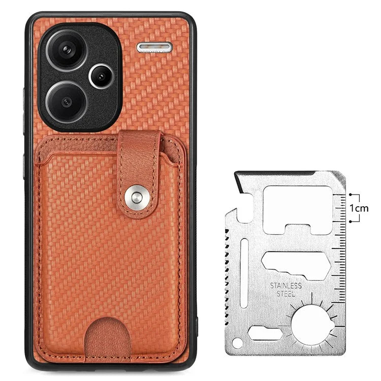 C1-06 For Xiaomi Redmi Note 13 Pro+ 5G Case Carbon Fiber Texture Phone Back Cover with Card Knife Tool