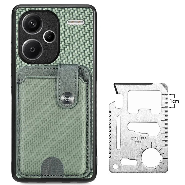 C1-06 For Xiaomi Redmi Note 13 Pro+ 5G Case Carbon Fiber Texture Phone Back Cover with Card Knife Tool