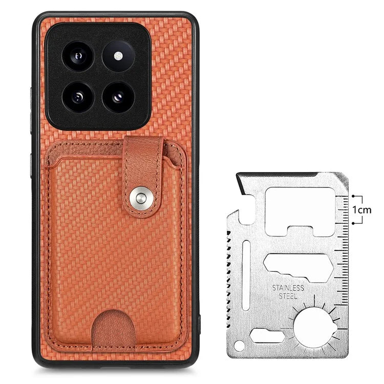 C1-06 For Xiaomi 14 Pro Case Kickstand Card Holder Phone Back Cover with Card Knife Tool