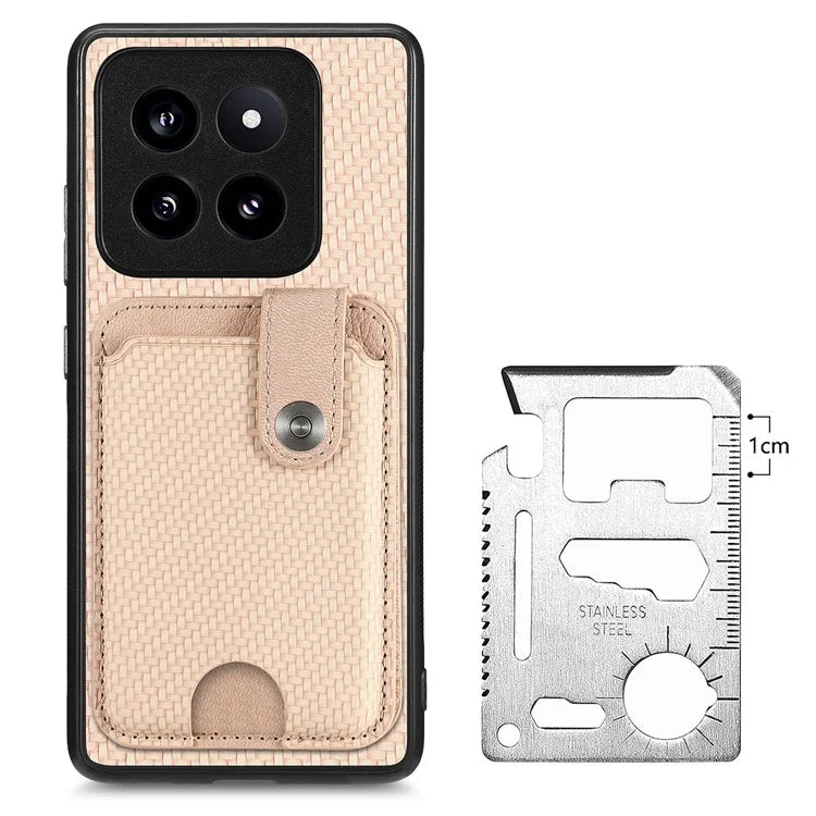 C1-06 For Xiaomi 14 Pro Case Kickstand Card Holder Phone Back Cover with Card Knife Tool