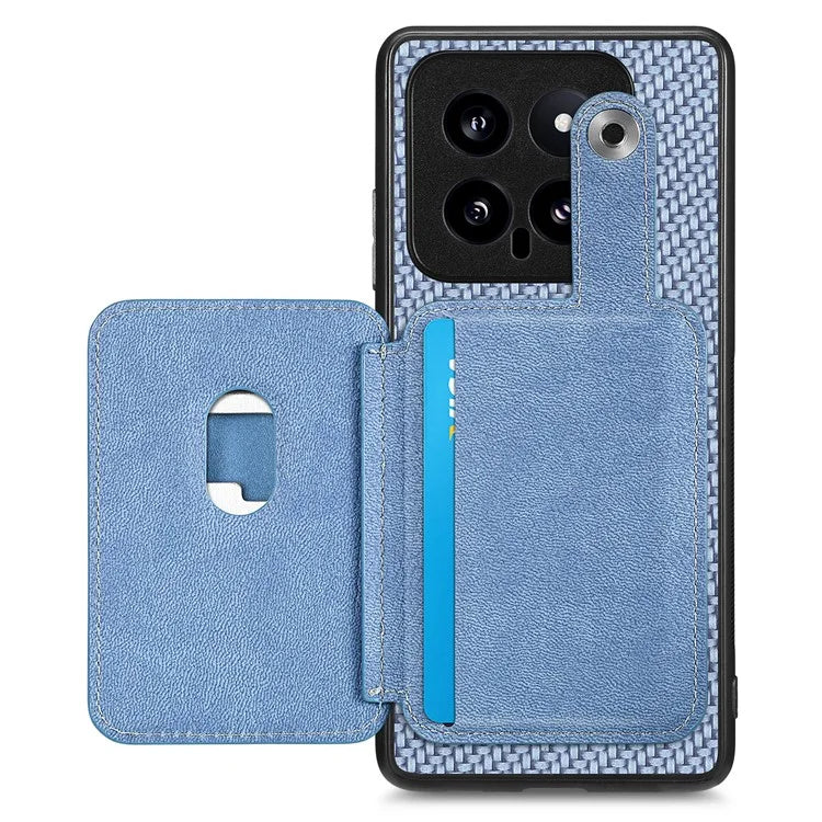 C1-06 For Xiaomi 14 Case Carbon Fiber Texture Card Holder Phone Cover with Card Knife Tool