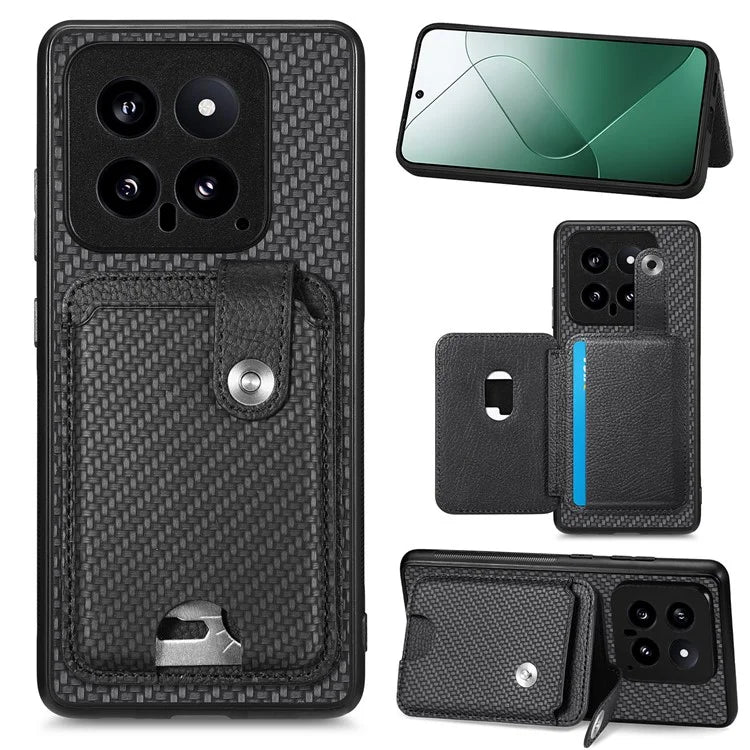 C1-06 For Xiaomi 14 Case Carbon Fiber Texture Card Holder Phone Cover with Card Knife Tool