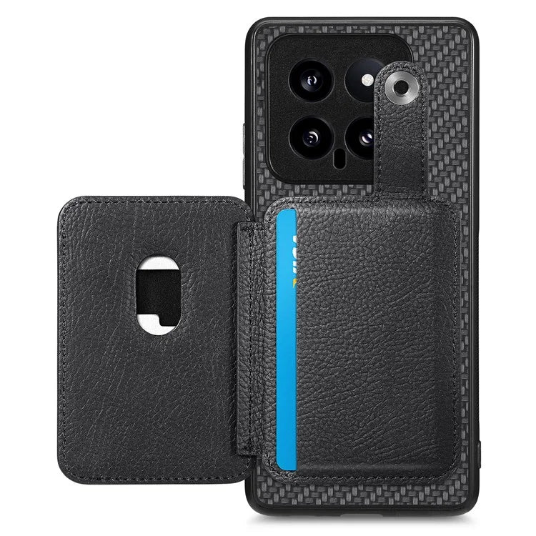 C1-06 For Xiaomi 14 Case Carbon Fiber Texture Card Holder Phone Cover with Card Knife Tool