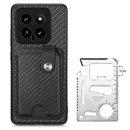 C1-06 For Xiaomi 14 Case Carbon Fiber Texture Card Holder Phone Cover with Card Knife Tool