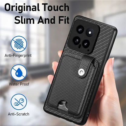 C1-06 For Xiaomi 14 Case Carbon Fiber Texture Card Holder Phone Cover with Card Knife Tool