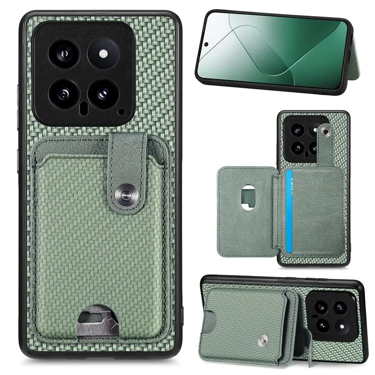 C1-06 For Xiaomi 14 Case Carbon Fiber Texture Card Holder Phone Cover with Card Knife Tool