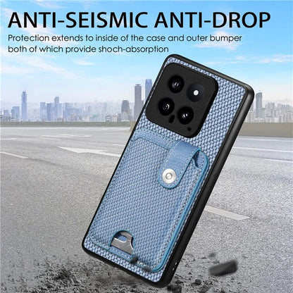 C1-06 For Xiaomi 14 Case Carbon Fiber Texture Card Holder Phone Cover with Card Knife Tool