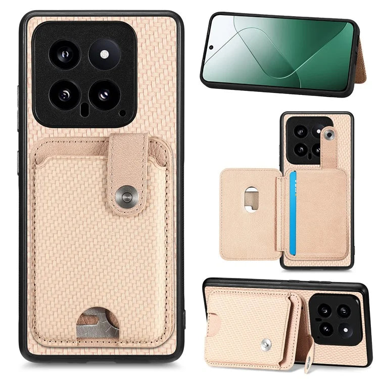 C1-06 For Xiaomi 14 Case Carbon Fiber Texture Card Holder Phone Cover with Card Knife Tool