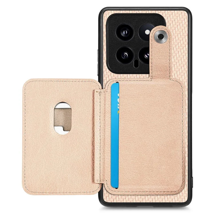 C1-06 For Xiaomi 14 Case Carbon Fiber Texture Card Holder Phone Cover with Card Knife Tool