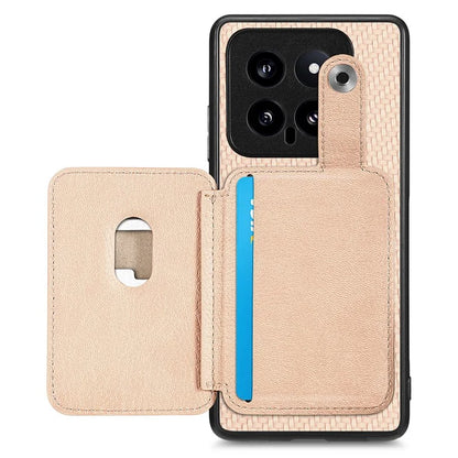 C1-06 For Xiaomi 14 Case Carbon Fiber Texture Card Holder Phone Cover with Card Knife Tool
