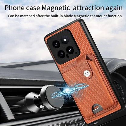 C1-06 For Xiaomi 14 Case Carbon Fiber Texture Card Holder Phone Cover with Card Knife Tool