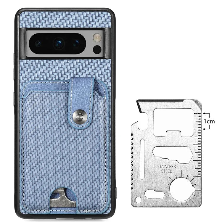 C1-06 For Google Pixel 8 Pro Case Leather+TPU+PC Card Holder Phone Cover with Card Knife Tool