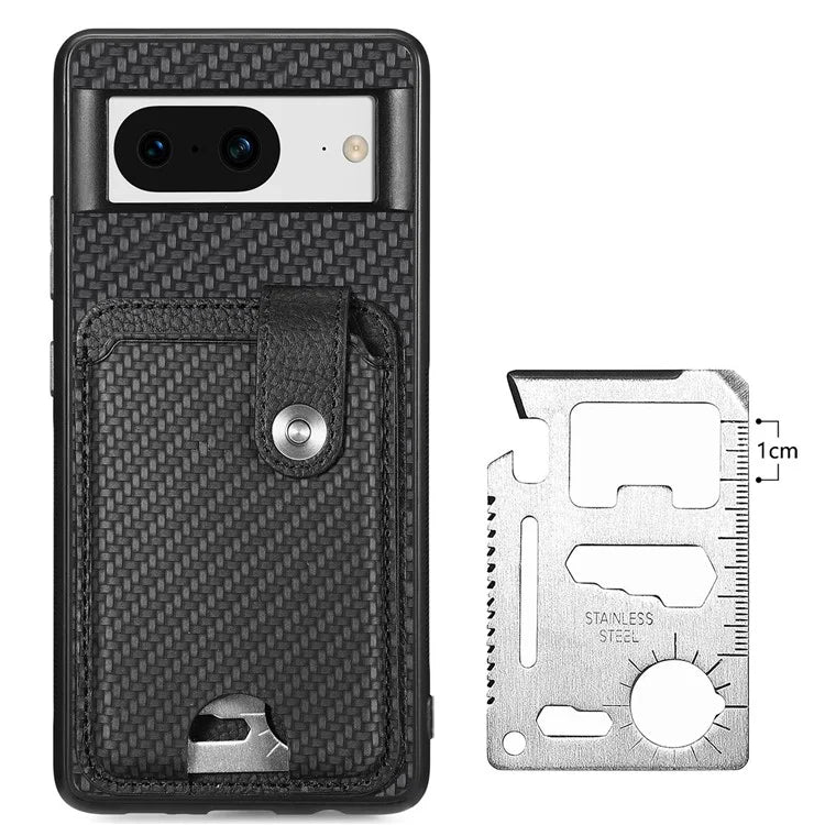 C1-06 For Google Pixel 8 Pro Case Leather+TPU+PC Card Holder Phone Cover with Card Knife Tool