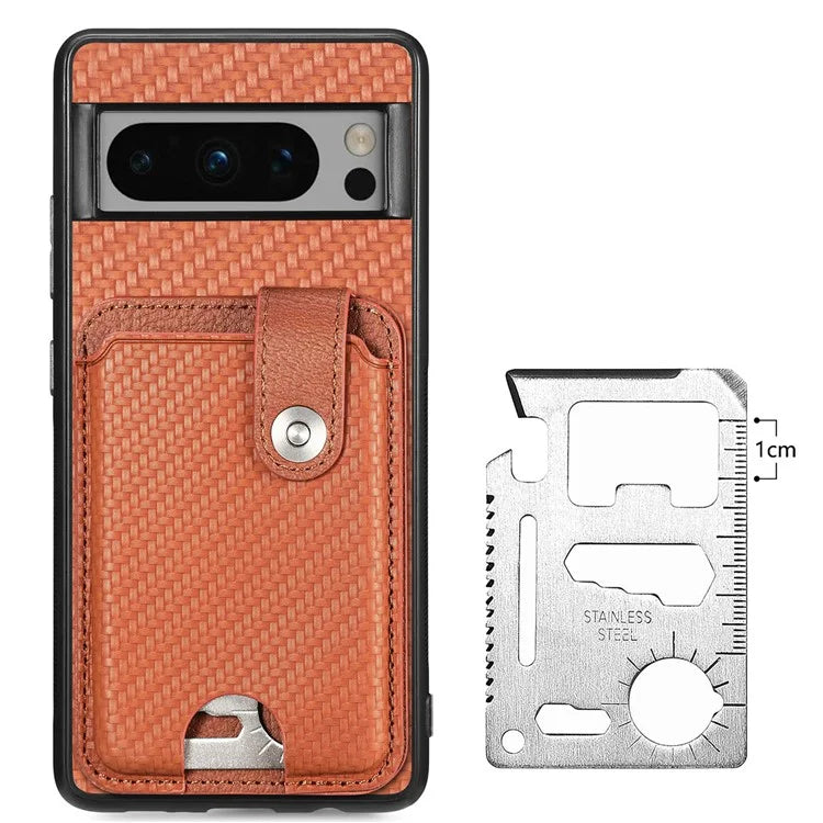 C1-06 For Google Pixel 8 Pro Case Leather+TPU+PC Card Holder Phone Cover with Card Knife Tool