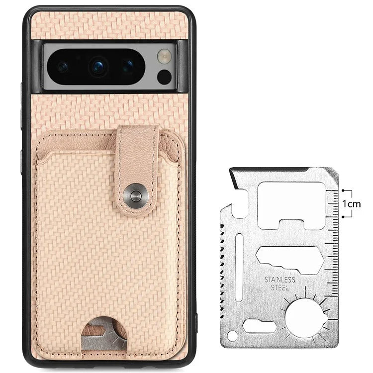 C1-06 For Google Pixel 8 Pro Case Leather+TPU+PC Card Holder Phone Cover with Card Knife Tool