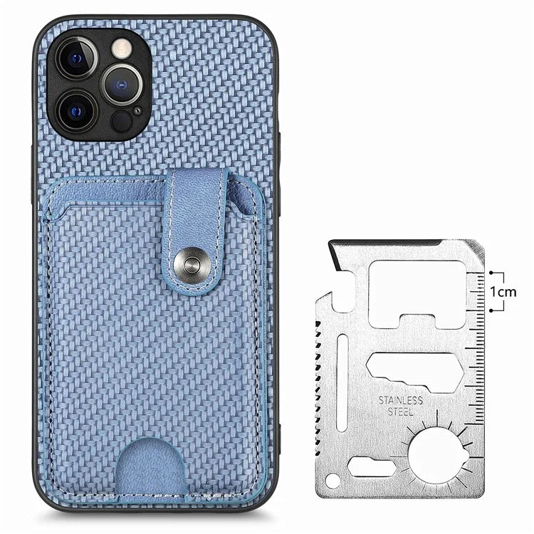 C1-06 For iPhone 12 Pro Max 6.7 inch Cover Leather+TPU+PC Card Holder Phone Case with Card Knife Tool