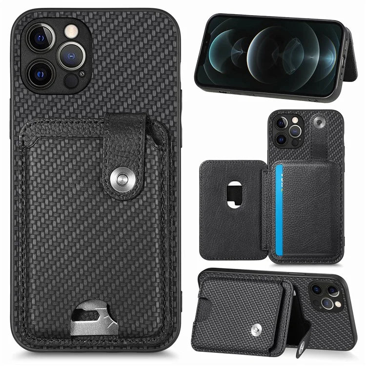 C1-06 For iPhone 12 Pro Max 6.7 inch Cover Leather+TPU+PC Card Holder Phone Case with Card Knife Tool