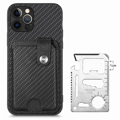 C1-06 For iPhone 12 Pro Max 6.7 inch Cover Leather+TPU+PC Card Holder Phone Case with Card Knife Tool