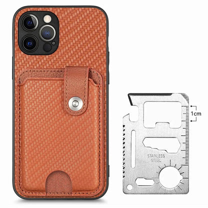 C1-06 For iPhone 12 Pro Max 6.7 inch Cover Leather+TPU+PC Card Holder Phone Case with Card Knife Tool