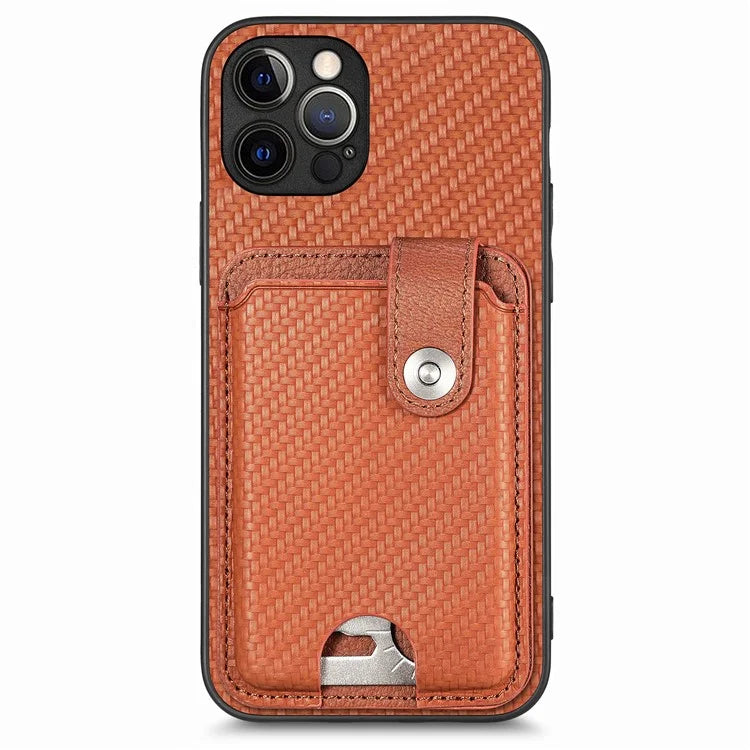 C1-06 For iPhone 12 Pro Max 6.7 inch Cover Leather+TPU+PC Card Holder Phone Case with Card Knife Tool