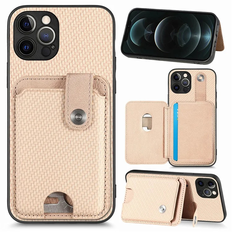 C1-06 For iPhone 12 Pro Max 6.7 inch Cover Leather+TPU+PC Card Holder Phone Case with Card Knife Tool