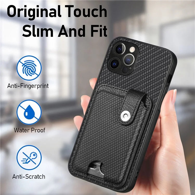 C1-06 For iPhone 12 Pro 6.1 inch Case Anti-scratch Card Holder Phone Cover with Card Knife Tool