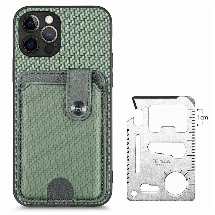 C1-06 For iPhone 12 Pro 6.1 inch Case Anti-scratch Card Holder Phone Cover with Card Knife Tool