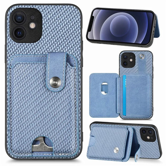 C1-06 For iPhone 12 6.1 inch Case Card Holder Leather Coated Phone Cover with Card Knife Tool