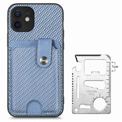 C1-06 For iPhone 12 6.1 inch Case Card Holder Leather Coated Phone Cover with Card Knife Tool