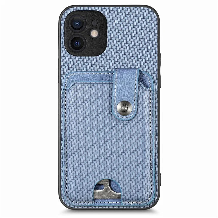 C1-06 For iPhone 12 6.1 inch Case Card Holder Leather Coated Phone Cover with Card Knife Tool