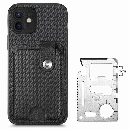 C1-06 For iPhone 12 6.1 inch Case Card Holder Leather Coated Phone Cover with Card Knife Tool