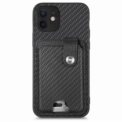 C1-06 For iPhone 12 6.1 inch Case Card Holder Leather Coated Phone Cover with Card Knife Tool