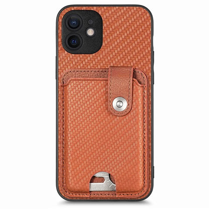 C1-06 For iPhone 12 6.1 inch Case Card Holder Leather Coated Phone Cover with Card Knife Tool