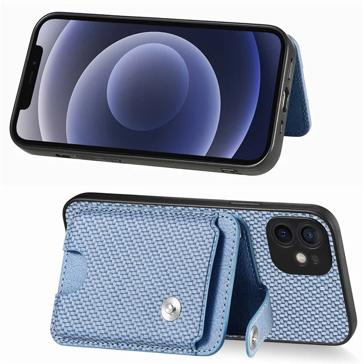 C1-06 For iPhone 12 6.1 inch Case Card Holder Leather Coated Phone Cover with Card Knife Tool