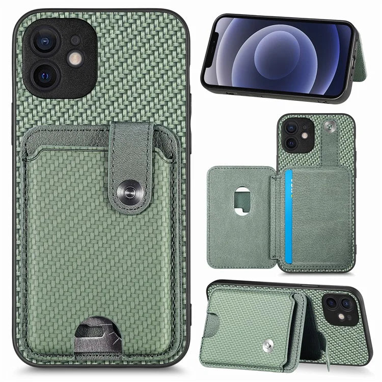 C1-06 For iPhone 12 6.1 inch Case Card Holder Leather Coated Phone Cover with Card Knife Tool