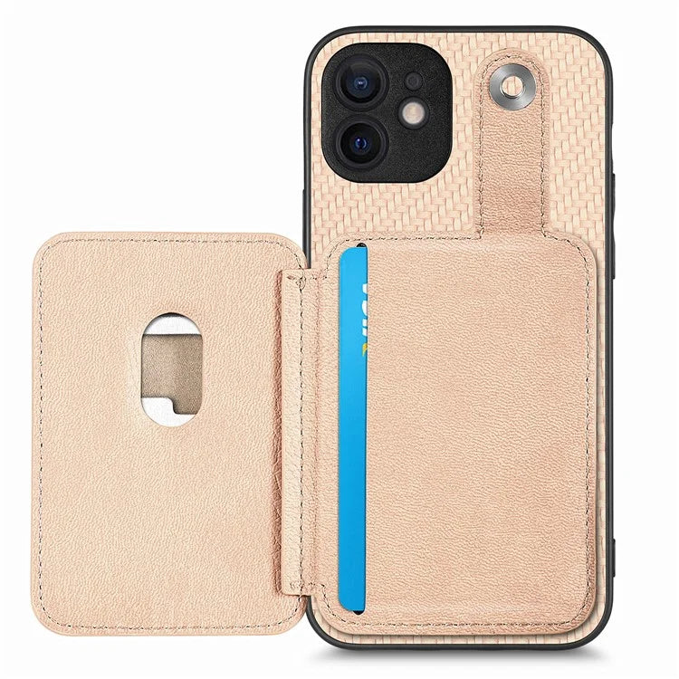 C1-06 For iPhone 12 6.1 inch Case Card Holder Leather Coated Phone Cover with Card Knife Tool