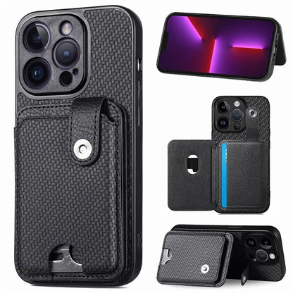 C1-06 For iPhone 13 Pro Max 6.7 inch Cover Carbon Fiber Texture Cell Phone Case with Card Knife Tool