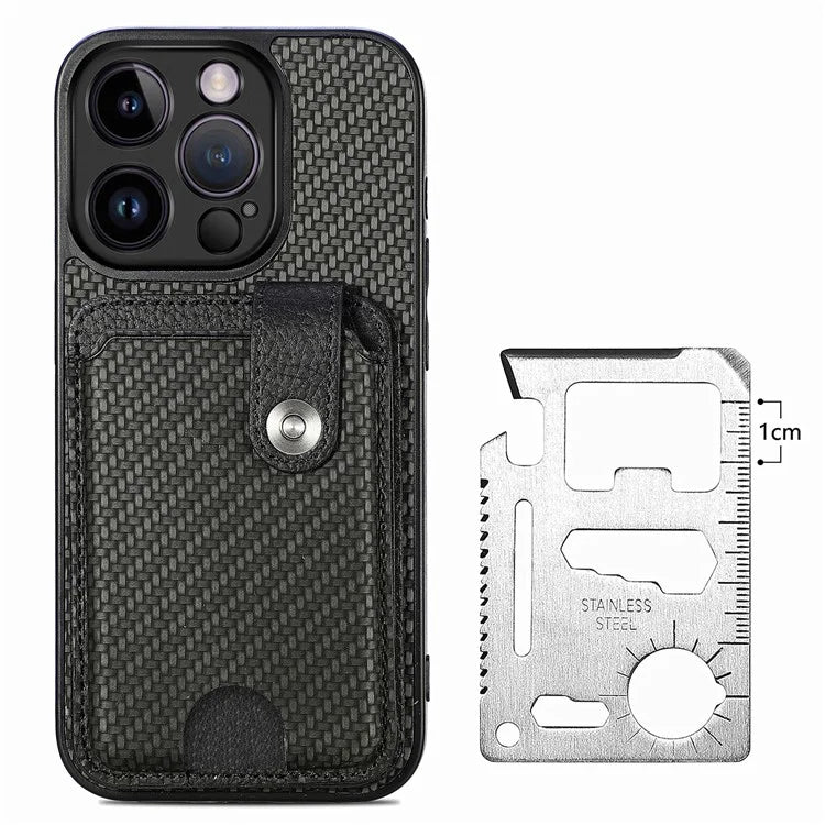 C1-06 For iPhone 13 Pro Max 6.7 inch Cover Carbon Fiber Texture Cell Phone Case with Card Knife Tool
