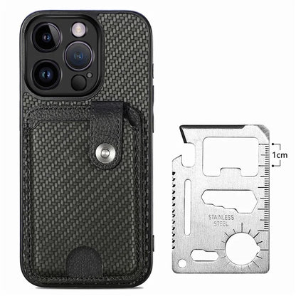 C1-06 For iPhone 13 Pro Max 6.7 inch Cover Carbon Fiber Texture Cell Phone Case with Card Knife Tool