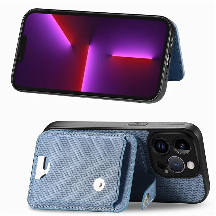 C1-06 For iPhone 13 Pro Max 6.7 inch Cover Carbon Fiber Texture Cell Phone Case with Card Knife Tool