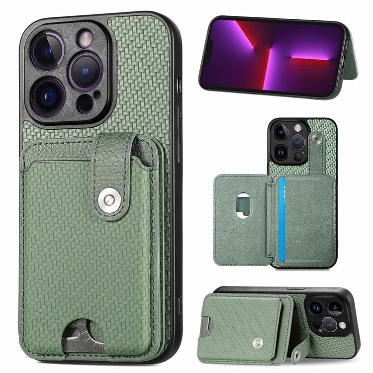 C1-06 For iPhone 13 Pro Max 6.7 inch Cover Carbon Fiber Texture Cell Phone Case with Card Knife Tool
