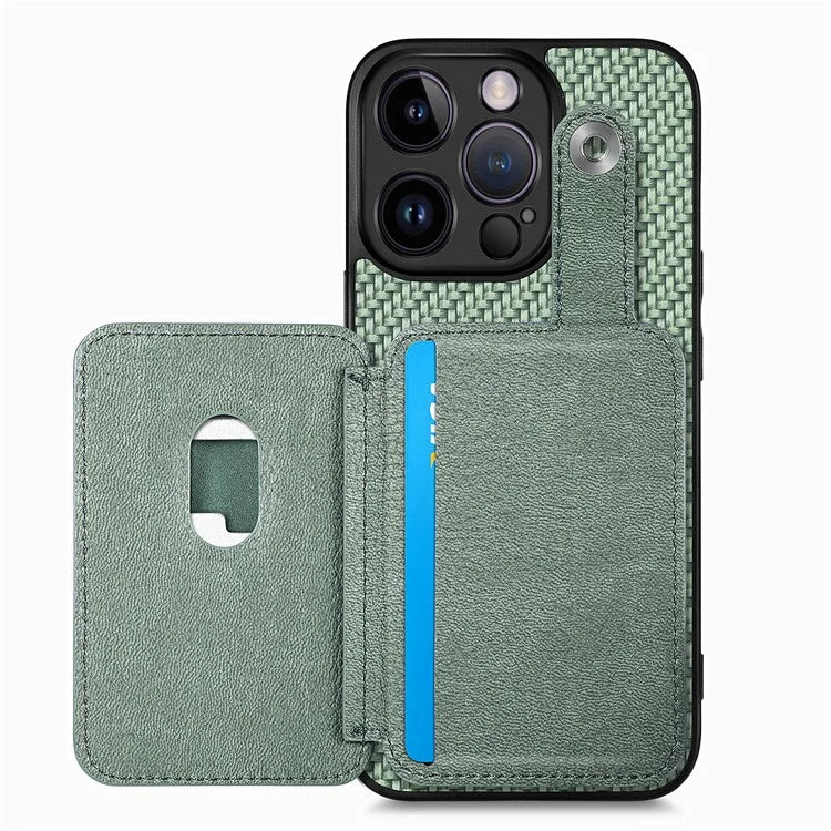 C1-06 For iPhone 13 Pro Max 6.7 inch Cover Carbon Fiber Texture Cell Phone Case with Card Knife Tool