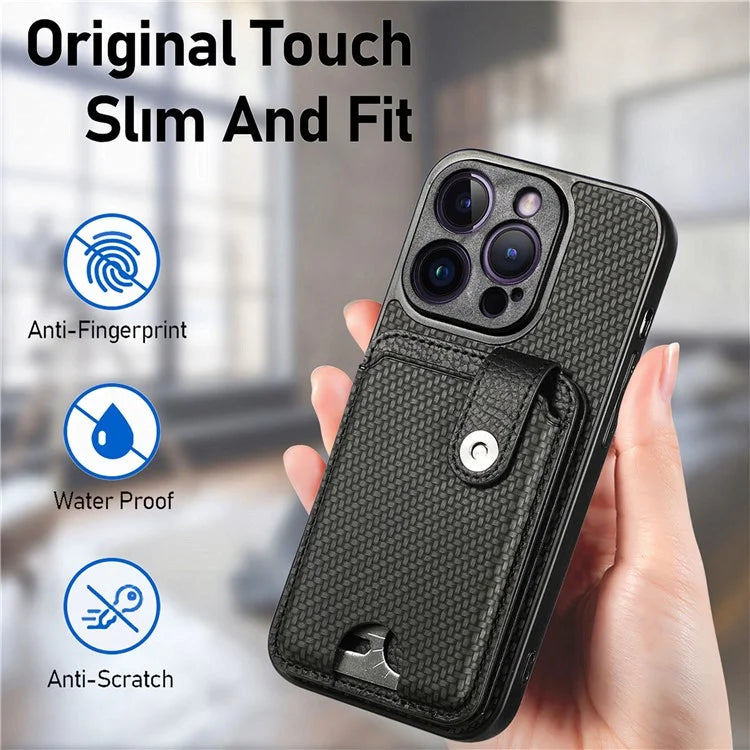C1-06 For iPhone 13 Pro Max 6.7 inch Cover Carbon Fiber Texture Cell Phone Case with Card Knife Tool