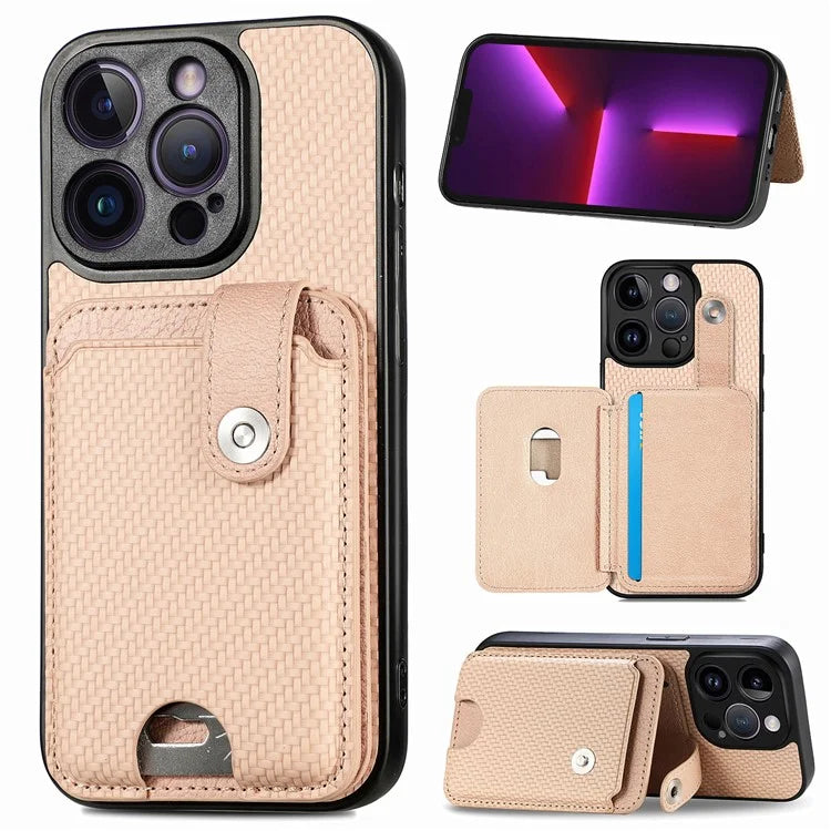 C1-06 For iPhone 13 Pro Max 6.7 inch Cover Carbon Fiber Texture Cell Phone Case with Card Knife Tool